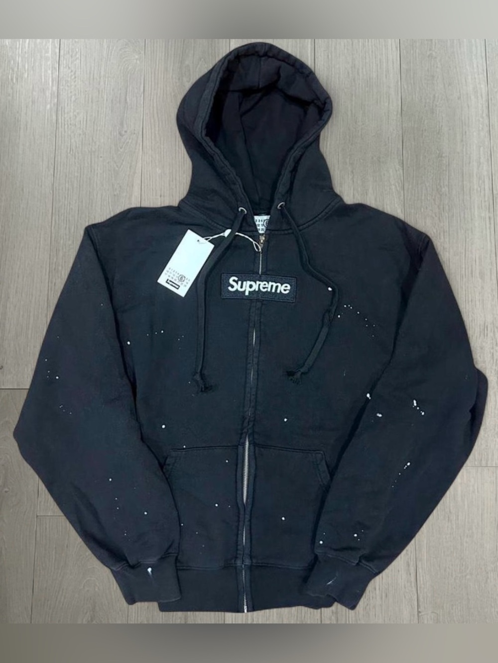 Supreme Black Kids Zip-Up Hoodie with White Paint Flecking